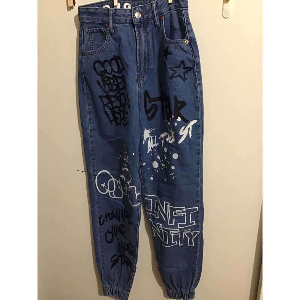 Graffiti  Pants S.O.N.G  Denim‎ Jogger Jeans  Size 00/23 Elastic Ankle